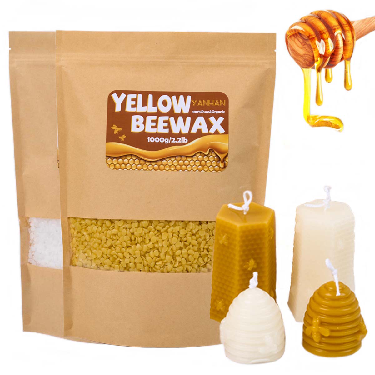 Candle Making Kit Beeswax - 1000 جرام حبيبي طبيعي نقي أبيض